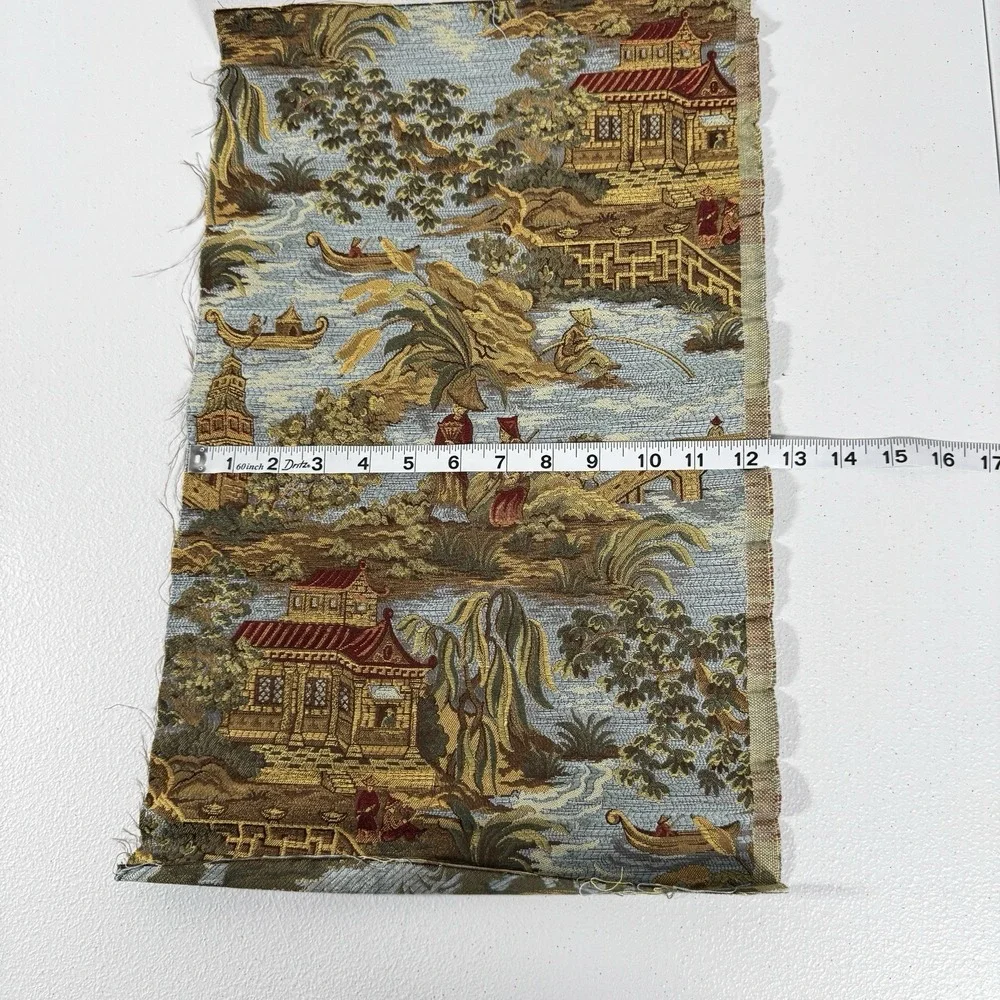 Chinoiserie Asian Scenic Woven Upholstery Fabric Remnant Lot 55